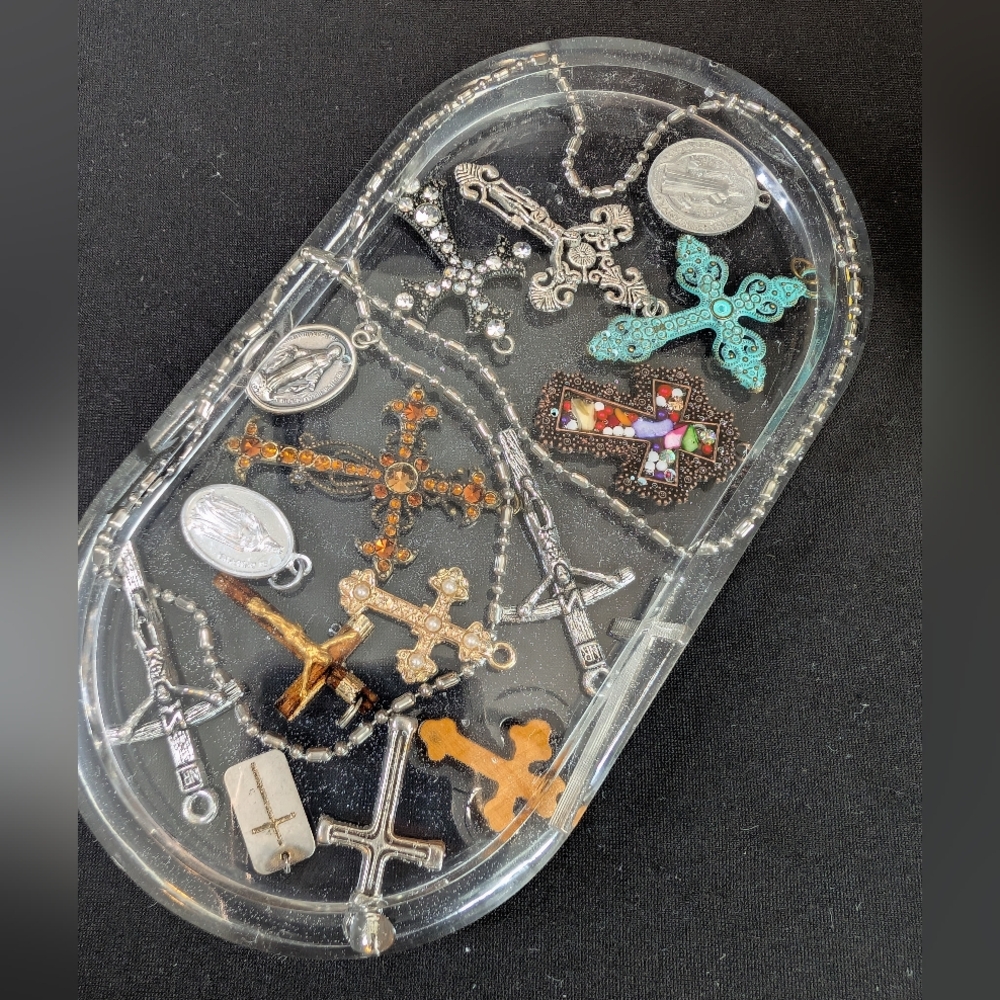 Handmade Jewelry Tray With Crosses - Decorative Vanity Storage - Picture 5 of 7